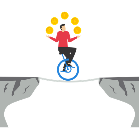 Expert businessman juggling currency coins  Illustration