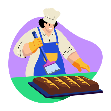Expert chef baking bread  Illustration