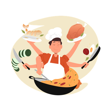 Expert chef preparing meal Illustration