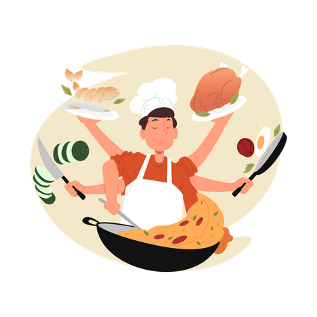 Expert chef preparing meal  Illustration