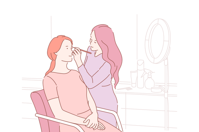 Expert en beauté se maquillant  Illustration