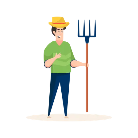 Expert farmer holding rake in his hand Illustration
