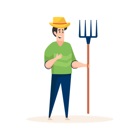 Expert farmer holding rake in his hand  Illustration