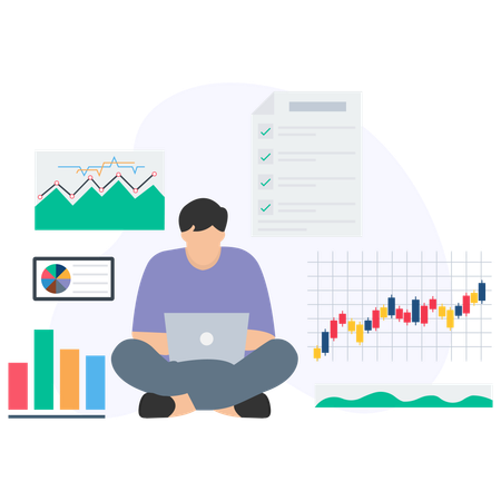 Expert du marché effectuant des analyses de données  Illustration