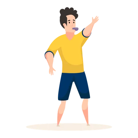 Referee whistling whistle and pointing hand Illustration