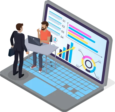 Expert Worker Evaluate Statistics Concepts For Business Analysis And Planning Consulting Team Work Vector Illustration Financial Research With Data Indicators Business Man Doing Data Analysis Illustration