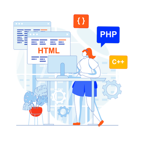 Experte en programmation féminine développant un site Web  Illustration