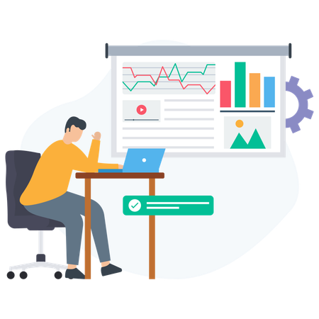 Experto en trading que realiza análisis de datos  Ilustración