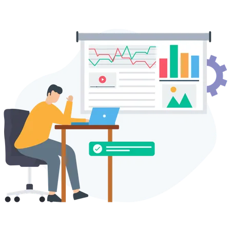 Experto en trading que realiza análisis de datos  Ilustración