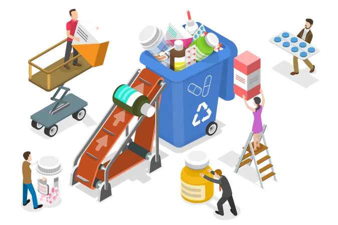 3 D Isometric Flat Vector Conceptual Illustration Of Expired And Unused Drugs Disposal Illustration