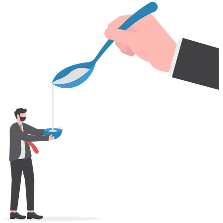 Exploitation System Giant Hand Holding Spoon Share Income To Small Businessman Illustration