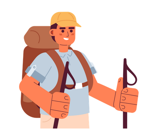 Aventurero explorador caminando con bastones de trekking  Ilustración