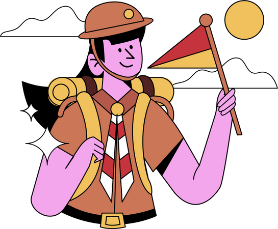Explorador masculino sosteniendo la bandera  Ilustración