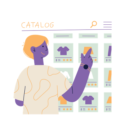 Explorando un catálogo de productos diverso para opciones infinitas  Ilustración