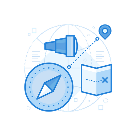 Explore Map During Hiking  Illustration