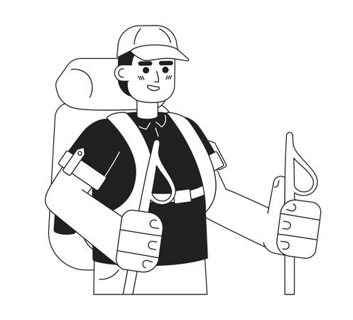 Explorer adventurer walking with trekking poles Illustration