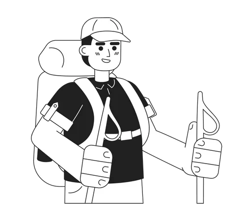 Explorer adventurer walking with trekking poles  Illustration