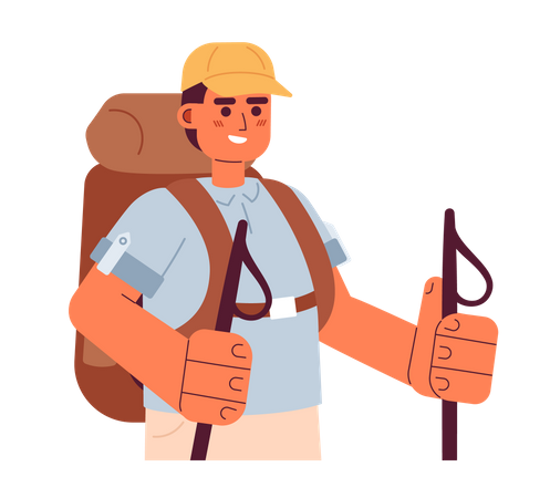 Explorer adventurer walking with trekking poles  Illustration