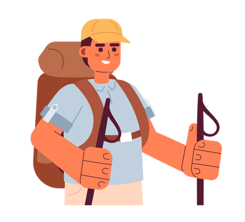 Explorer adventurer walking with trekking poles  Illustration