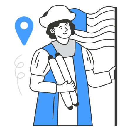 Explorer Columbus Holding Maps and Planning Journey  Illustration