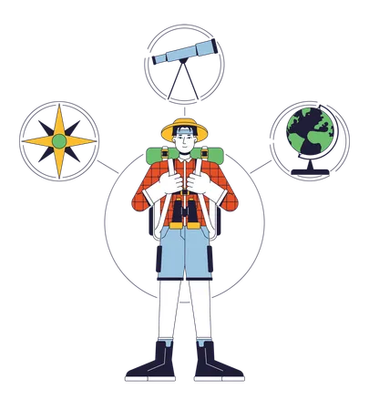 Explorer Person Archetype Flat Line Concept Vector Hero Illustration Traveler With Backpack 2 D Cartoon Outline Character On White For Web UI Design Psychology Editable Isolated Color Hero Image Illustration