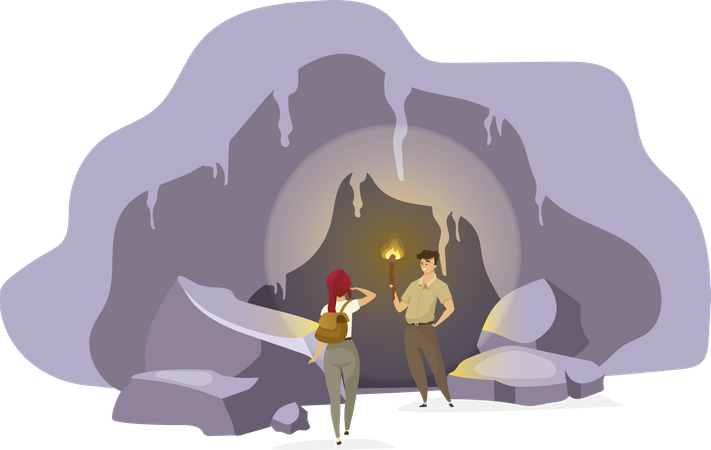 Explorers in cave Illustration