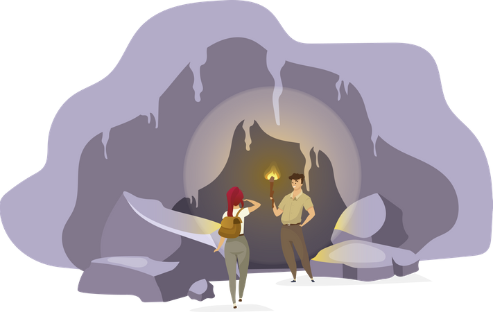 Explorers in cave  Illustration