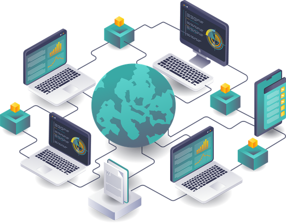 Exploring Global Computer Network Infrastructure  Illustration