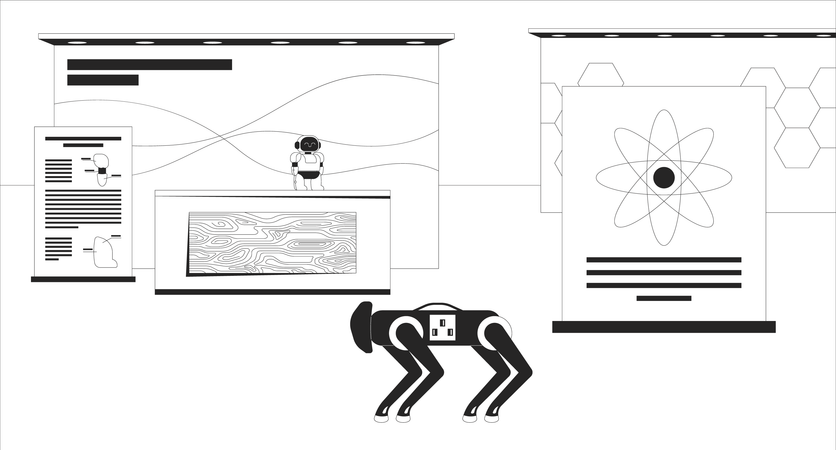 Exposition vide sur la robotique et la technologie scientifique  Illustration