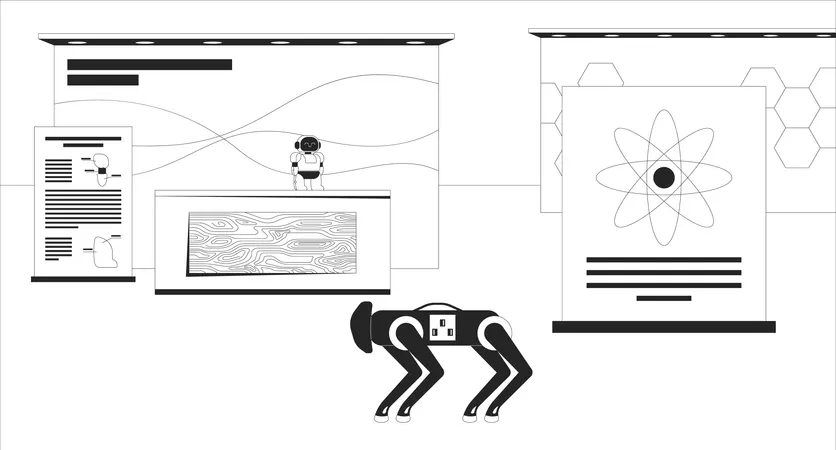 Exposition vide sur la robotique et la technologie scientifique  Illustration