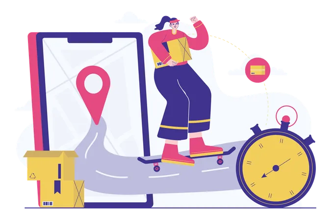 Express Courier Delivery service by delivery woman  Illustration