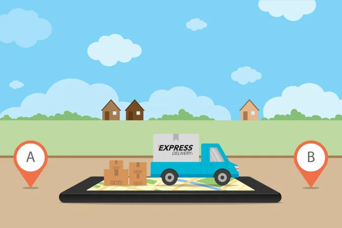 Express Delivery Concept Delivery Service App On Mobile Phone Delivery Pickup With Cardboard Box On Mobile Phone And City Background Vector Illustration Illustration