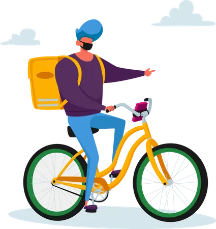 Courier Male Character Delivering Food Products To Customer On Bike Express Delivery Service During Coronavirus Pandemic Goods Shipping And Transportation To Client Home Cartoon Vector Illustration 일러스트레이션