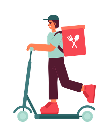 Express food delivery service worker on e scooter  イラスト