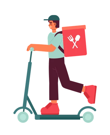 Express Food Delivery Service Worker On E Scooter Semi Flat Colorful Vector Character Editable Full Body Person On White Simple Cartoon Spot Illustration For Web Graphic Design And Animation Illustration