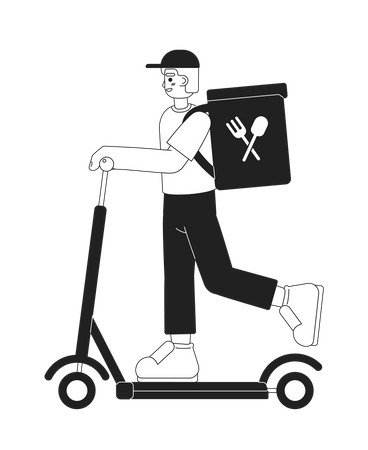 Express food delivery service worker on e scooter  Illustration