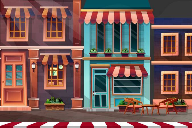 Exterior da casa com guarda-sol  Ilustração