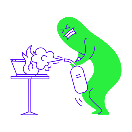 Extinguishing burning computer  Illustration