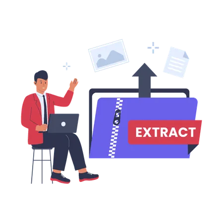 Extract File Illustration Concept Zip Files Vector Flat Illustration Illustration