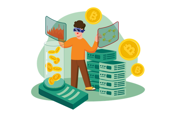 Extraction de bitcoins en utilisant la réalité virtuelle  Illustration