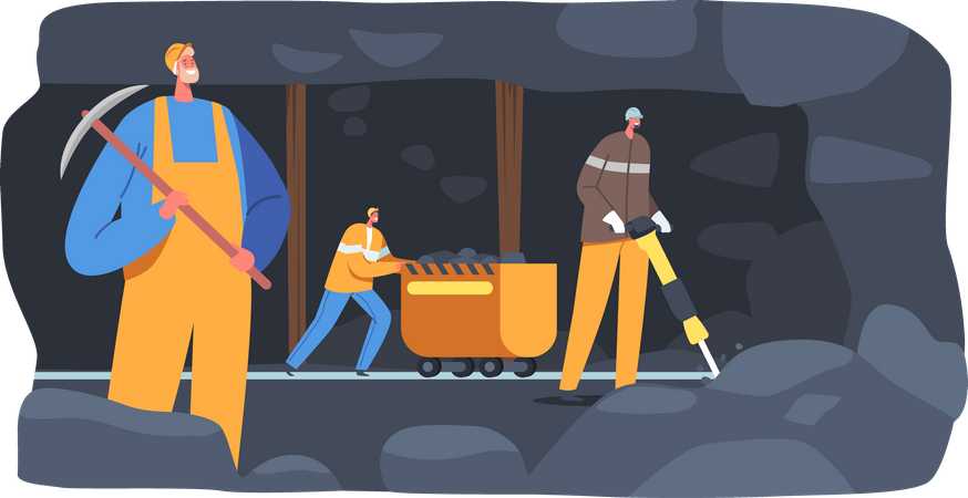 Extraction Industry Workers working during nighttime  Illustration