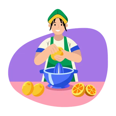 Extraction du jus en pressant les agrumes  Illustration