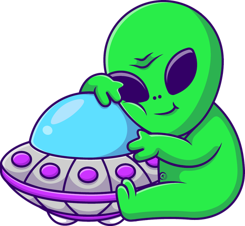 Extraterrestre abrazando ovni  Ilustración