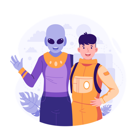 Extraterrestre et astronaute  Illustration