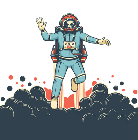 Un astronaute extraterrestre avec des mouches jetpack  Illustration