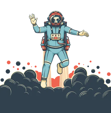 Un astronaute extraterrestre avec des mouches jetpack  Illustration