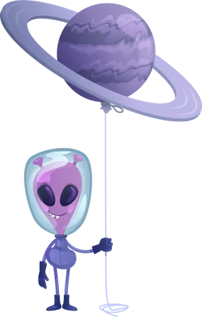 Alien avec ballon planète  Illustration