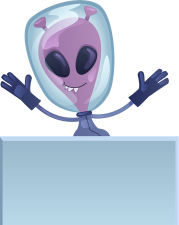 Alien con pancarta en blanco  Ilustración