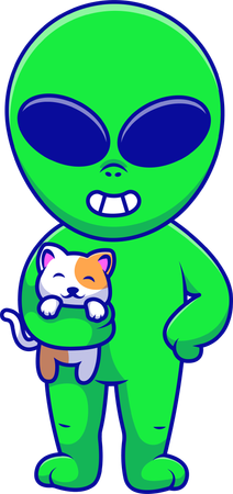 Alien debout et tenant un chat  Illustration