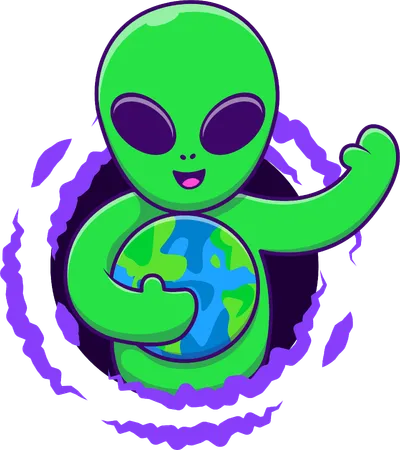 Alien en agujero negro sosteniendo globo  Ilustración